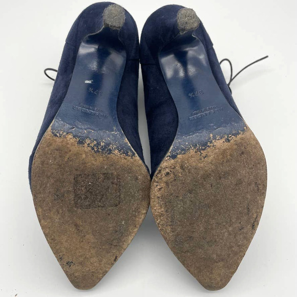 Jil Sander Lace Up Stiletto Heel Suede Ankle Bootie Navy Blue - Picture 9 of 9